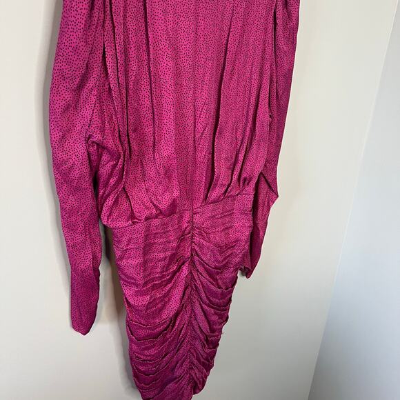 NEW Zara Women's Ruched Satin Effect Print Wrap Dress Fuchsia Pink Size XL - Picture 14 of 16